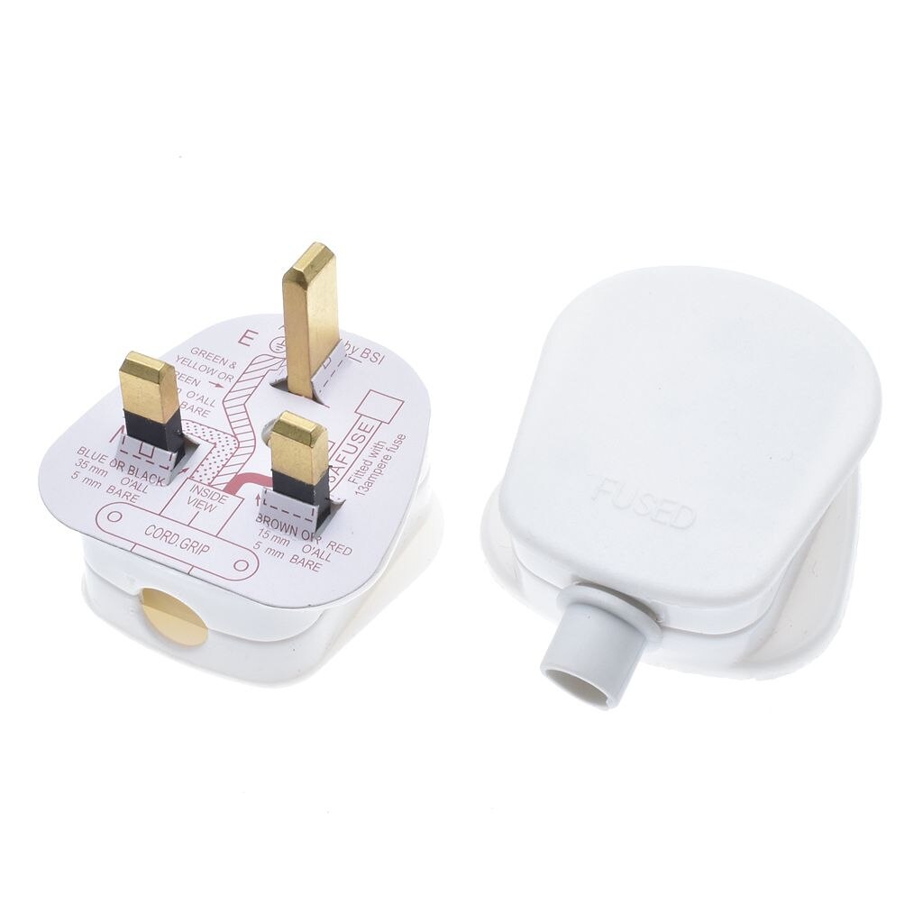 UK 3 Pins AC Electrical Power Rewireable Plug Male W/ Wire Fused Socket Outlet Adaptor Adapter Extension Cord Cable Connector