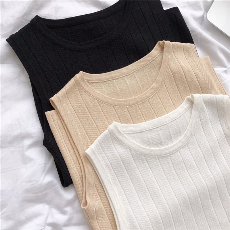Mujer sorte tank tops kvinder sommer top elasticitet hvid strikket stribet afslappet dametøj camiseta haut femme verano