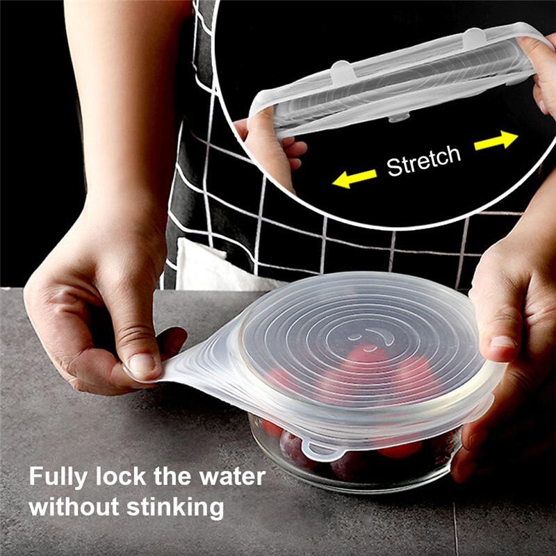Tapas elásticas de silicona de grado alimenticio, cubiertas herméticas reutilizables para envolver alimentos, mantener el bol sellado fresco, cubierta elástica, utensilios de cocina