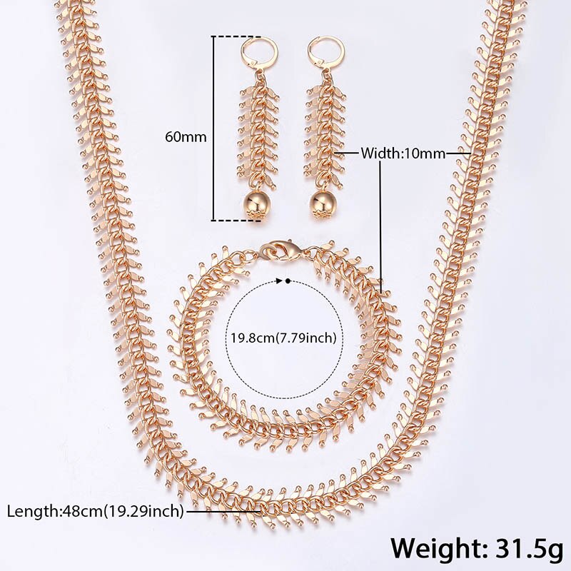 Conjunto de joyería para mujer 585, collar de cadena de oro rosa con eslabones de ciempiés, pendientes para mujer, de joyería para boda CSM01: 10mm Width CS06