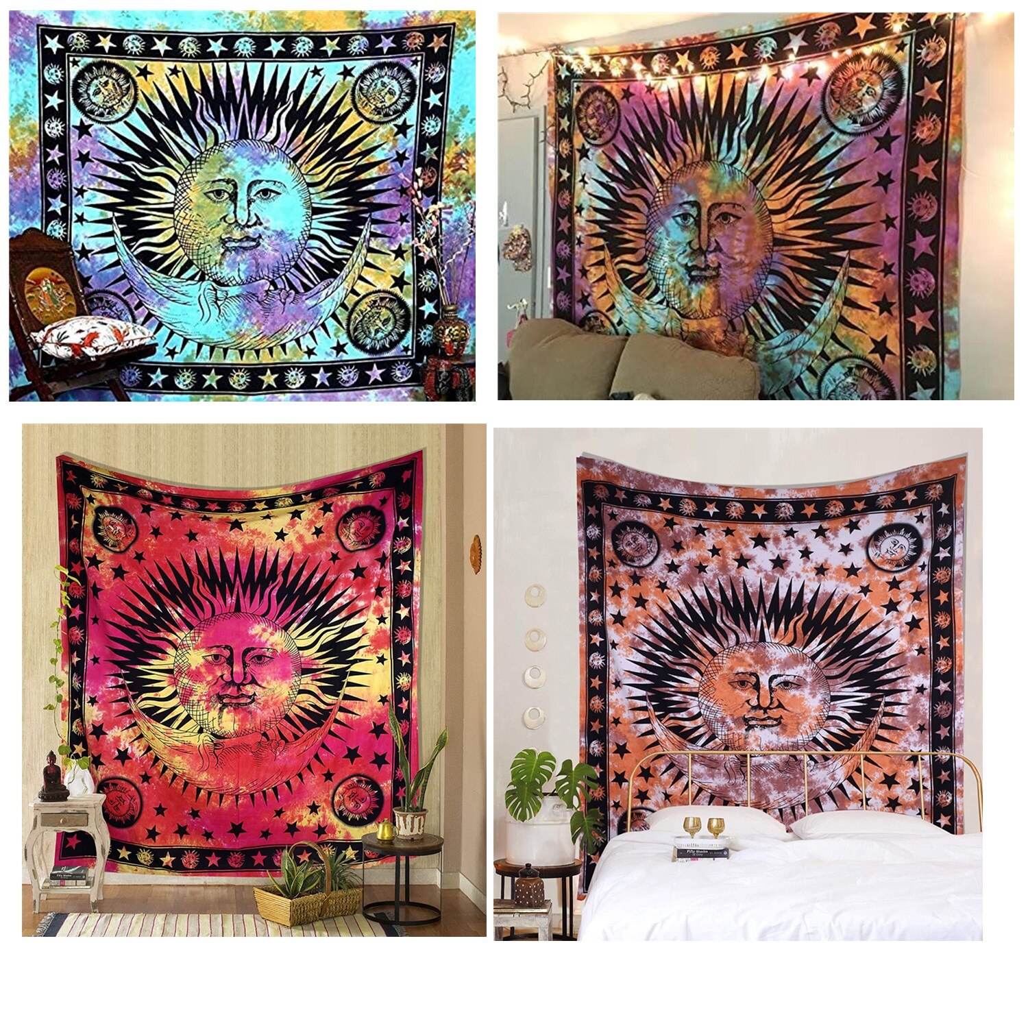 Tie Dye Psychedelische Zon Maan Ster Mandala Tapestry Hippie Muur Opknoping Indian Trippy Bohemian Deken Voor Slaapkamer Decor Koreaanse