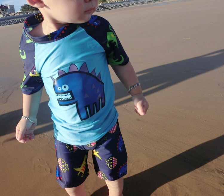 Baby Swimwear Rash Guards 9-12m Summer Cartoon Dinosaur Infant Boys Separate Quick-dry Sunscreen Beach Boys Swimwear: blue / 18M