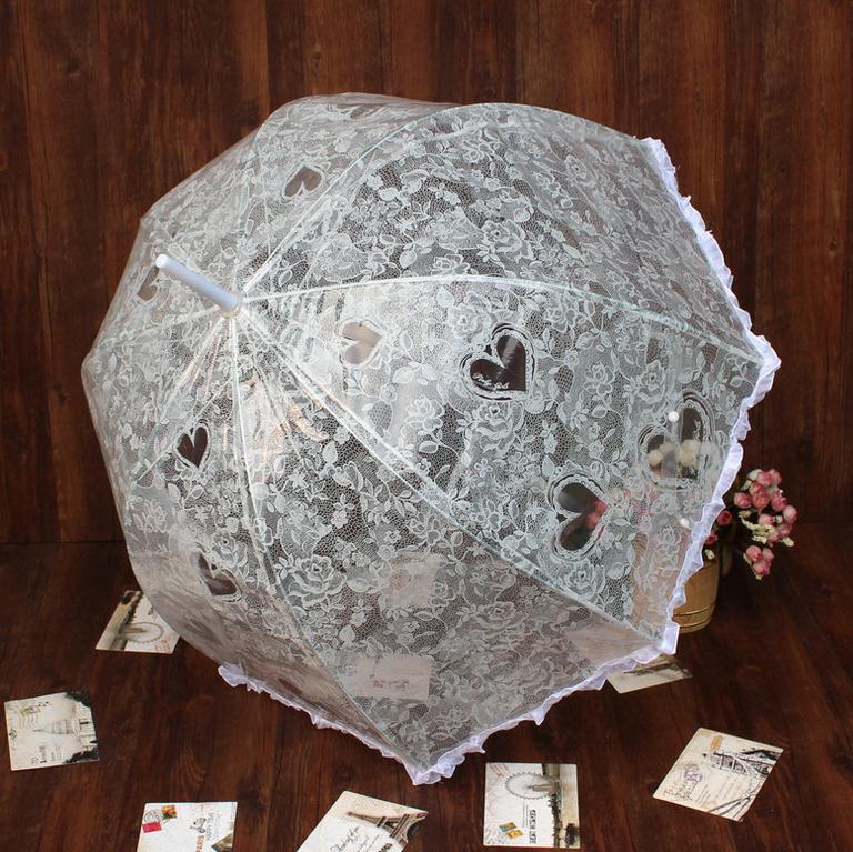 Parapluie en dentelle blanche à Long manche | Parapluie en forme de champignon, parapluie mignon princesse de mariage, parapluie dôme Transparent en dentelle
