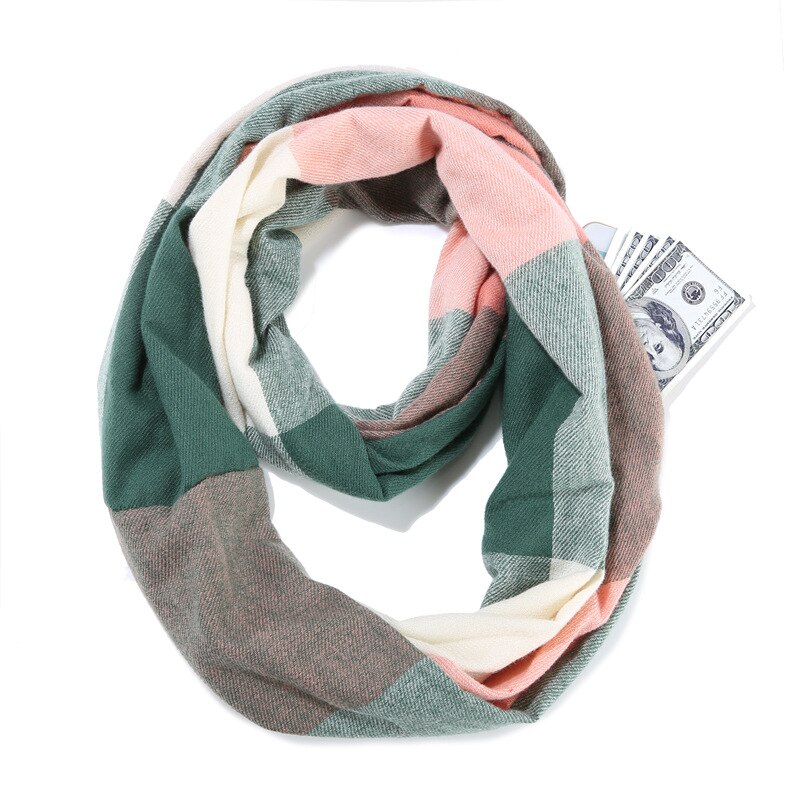 Infinity ruudullinen huivi talvi lämmin piilovetoketju tasku huivit naisten kashmir snood naisen kaulanlämmitin matka sormus huivit: 7