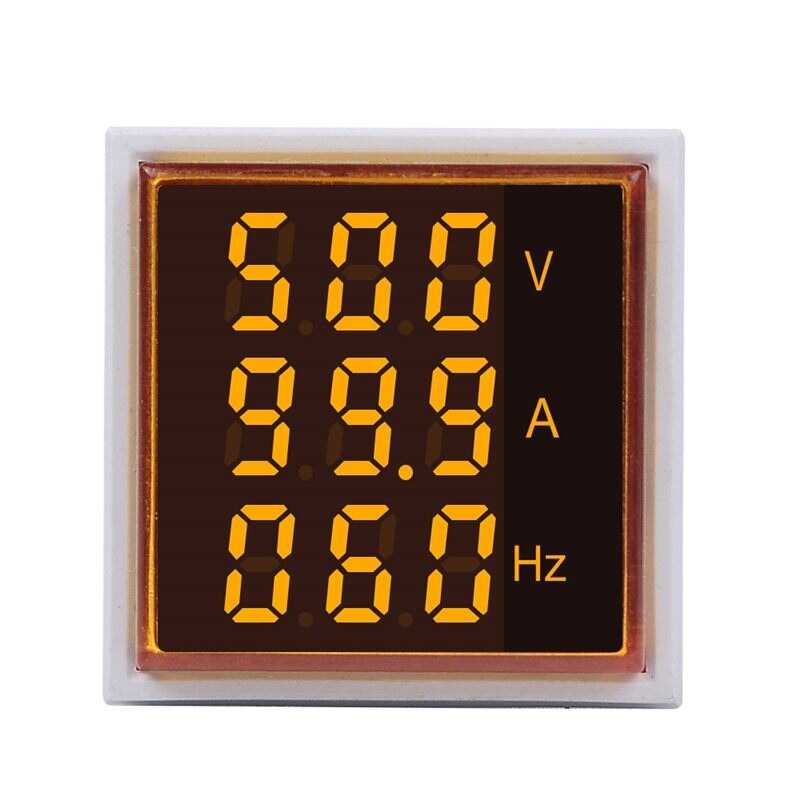 3 in 1 AC 60-500V 100A Square LED Digital Voltmeter Ammeter Hertz Meter Signal Light Current Combo Indicator Tester Round CT: YELLOW