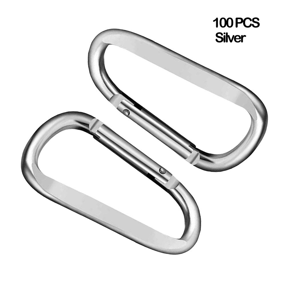 100Pcs/50 Stuks D Vormige Aluminium Legering Karabijnhaak Sleutelhanger Kampeeruitrusting Rugzak Gesp Klimmen Haak: Silver 100pcs