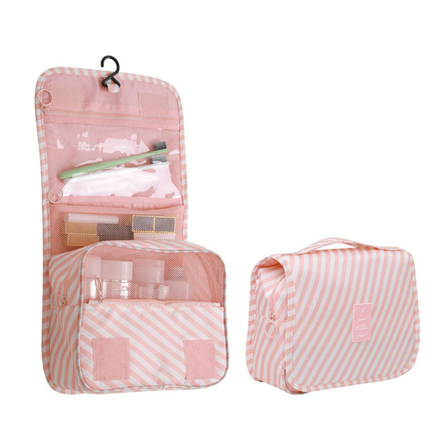 Nueva bolsa de maquillaje de viaje para niña, organizador de artículos de tocador impermeable, Neceser de para mujer, bolsa de lavado con gancho para baño, bolsa de almacenamiento con gancho: Azul cielo