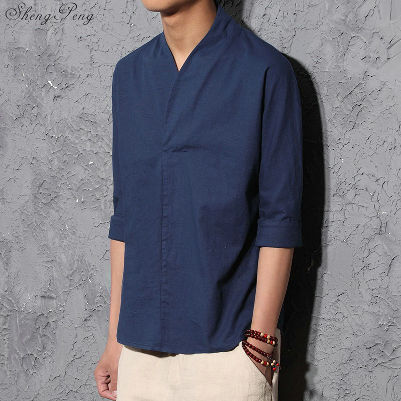 traditionellen chinesischen bluse hemd kleidung für männer oben orientalisch Mandarin kragen hemd leinen männlichen Kimono Outfit kleidung G197