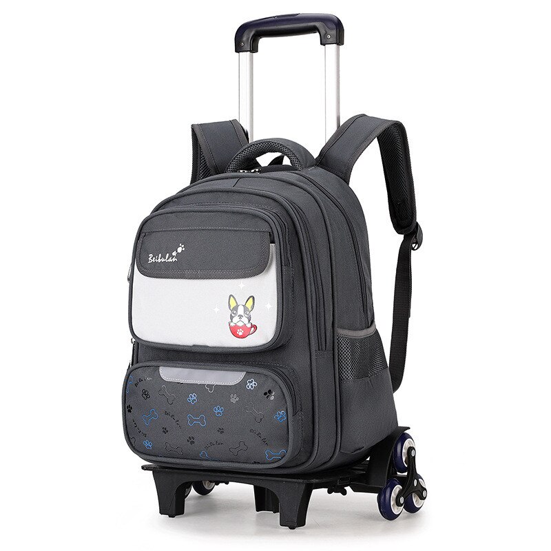 Afneembare trolley schoolrugzak tassen met wieltjes kinderschooltas jongens basisschoolrugzakken meisjes schooltassen sac a dos enfant: 6 wielen grijs