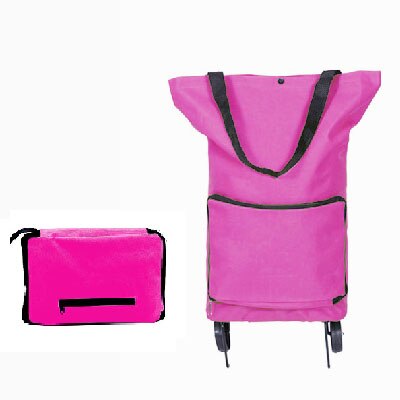 Folding Shopping Bag On Wheels Bag Food Shopping Organizer Trolley Bag Fruit Vegetables Shopping Cart Organizer Portable Bag: PURPLE