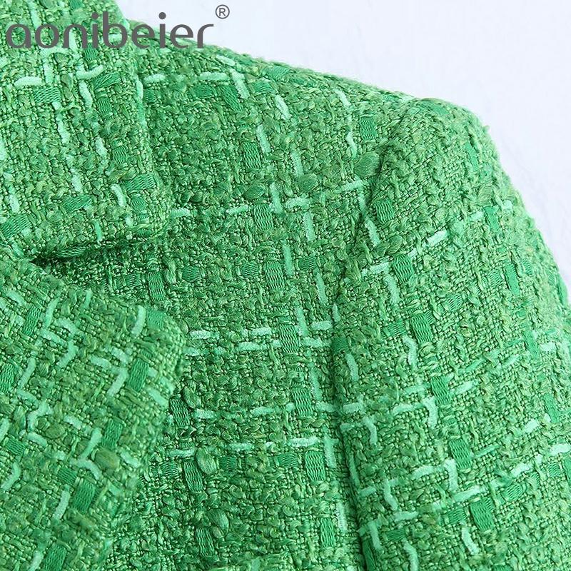 Aonibeier – ensemble de costume en Tweed vert écossais pour femme, blazer ajusté, poches, Style anglais, pantalons courts, tenues urbaines