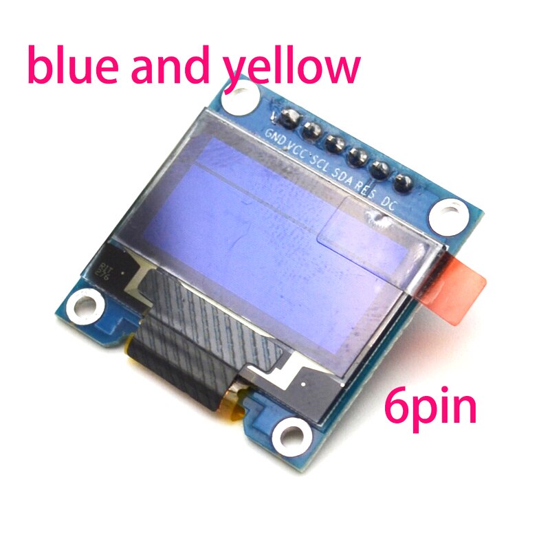1 stk 0.96- tommer 128*64 oled lcd spi interface display 6 pin b type til hindbær pi arduino: Gulblå med pin