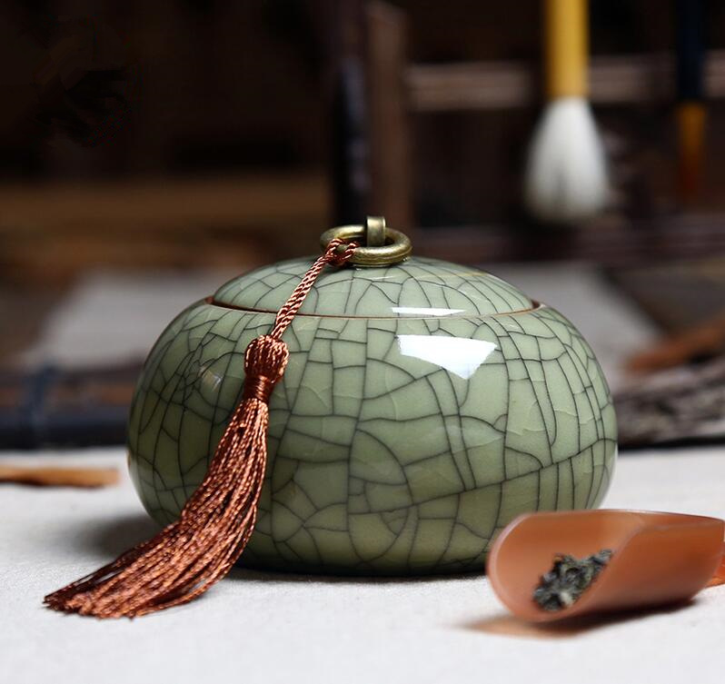 Chinese Ceramic Food Box With Cover,Top Grade Crackle Glaze Longquan Celadon Ceramics Tea Caddy Tea Canister Tea Porcelain Jar: 6 mi xian