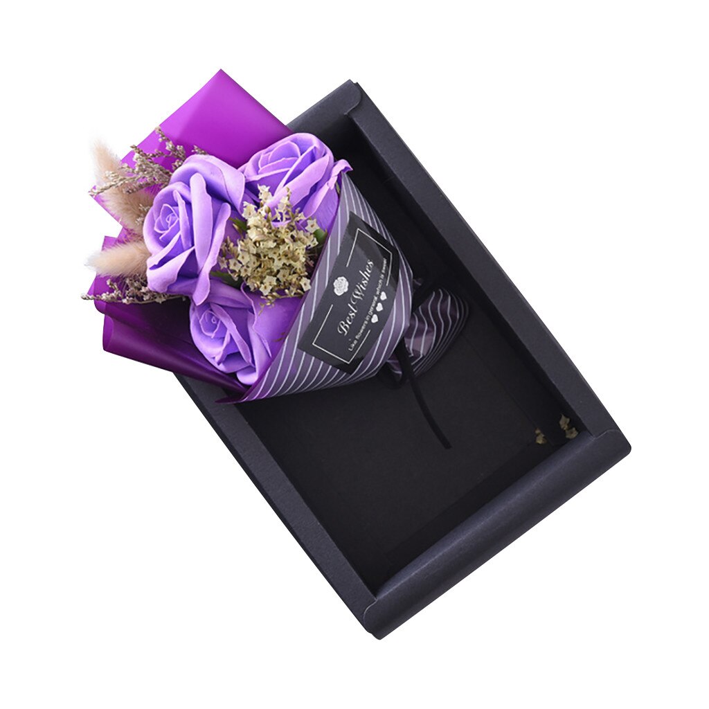 Flower Soap Rose Valentine's Day Diy Soap Flower Rose Box Bouquet Wedding Home Festival Soap Flower For Girlfriend Birthday: Purple
