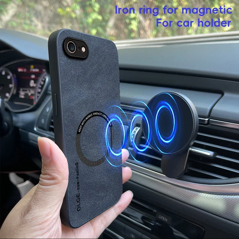 Magnetisk retro skinndeksel til iphone 16e 7 8 plus se iphone 8 plus trådløs lading telefondeksel