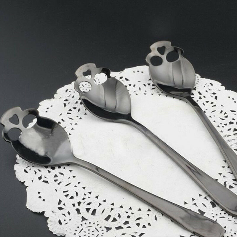 Cuillère à café gothique en forme de crâne en acier inoxydable, fournitures de cuisine, cuillère à café à Long manche, articles de table, cuillère à café 1 pièce: Grey