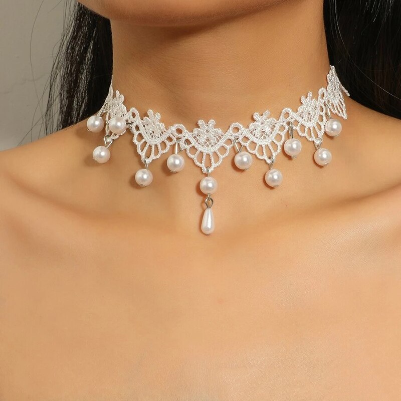 Klassisk gotisk tatovering blonde choker halskæde til kvinder kvast perle vedhæng charme halskæder boho smykker jul  x079: X079