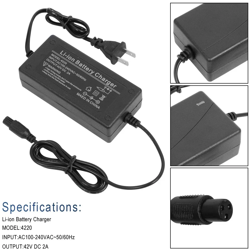 42v 2A Lithium Electric E Bike Battery Charger Li ion Chargers for Ebike Hoverboard Self-Balancing Scooter Bicycle Accessories