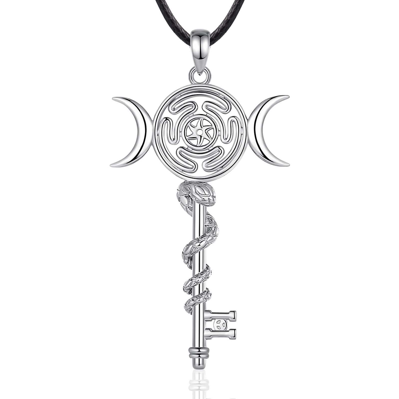 Eudora 925 Sterling Silver Hekate Wheel Necklace for Women Snake Key Triple Moon Goddess Pendant Witch Jewelry Personality: WHITE