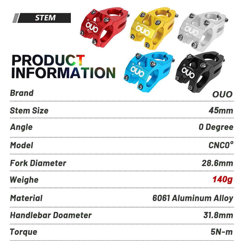 OUO krótki mostek rowerowy 31.8x4 5mm wspornik kierownicy rowerowej MTB moc pręt aluminiowy pion Bicycl accesori części robić roweru górskiego