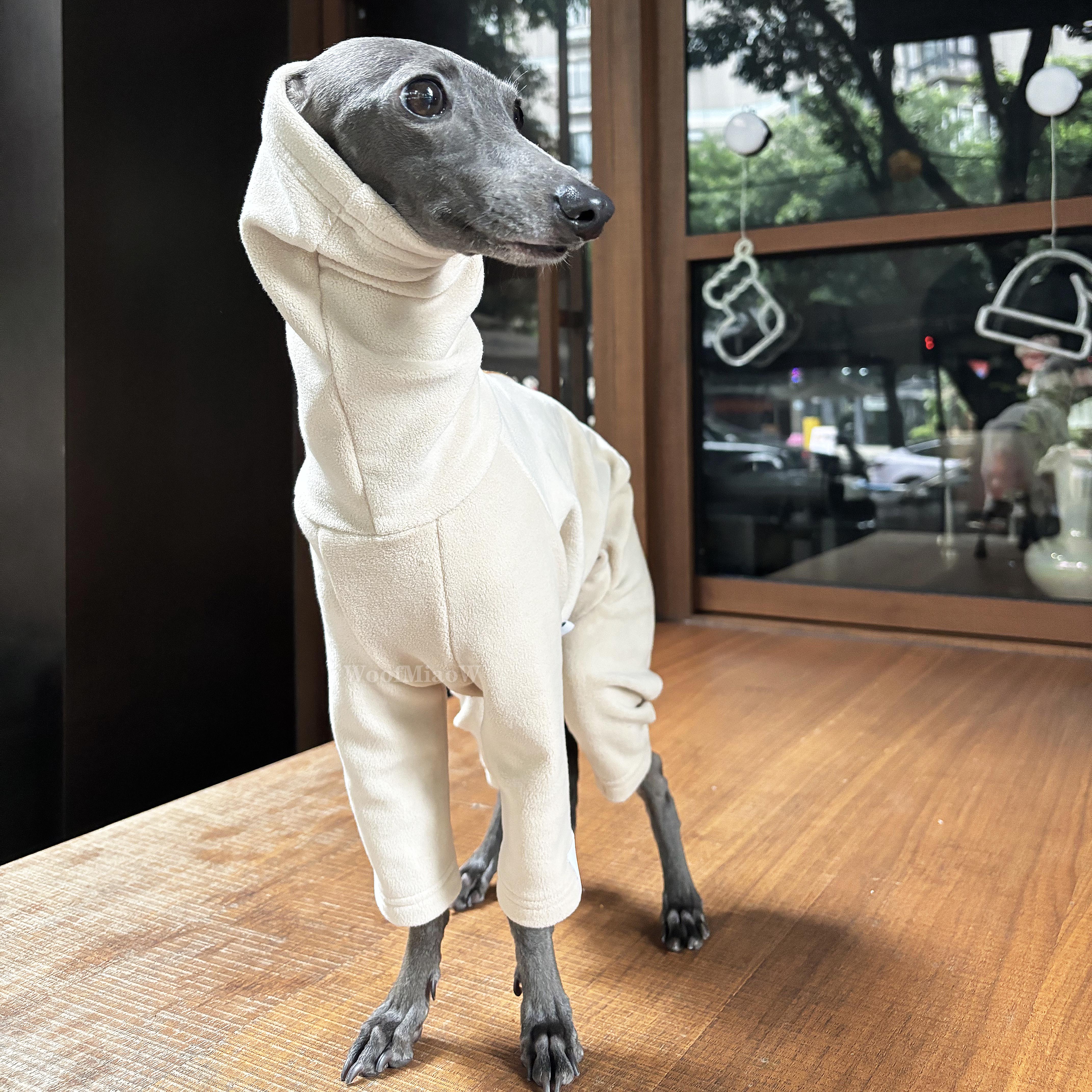 Dog Clothes for Italian Greyho with Hat Pure Color Four-legged Clothing Soft Stretchy Whippet Clothing Winter Warm Dog Clothing