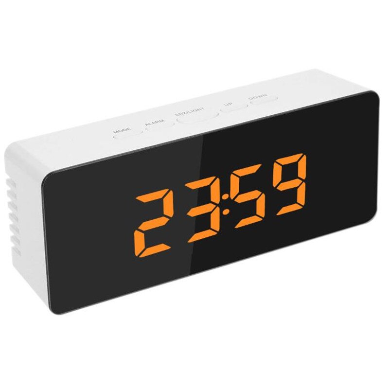 LED Digital Display Table Clock Mirror Alarm Clock Multi-function Smart USB Charging Brightness Adjustable Temperature Display: Yellow