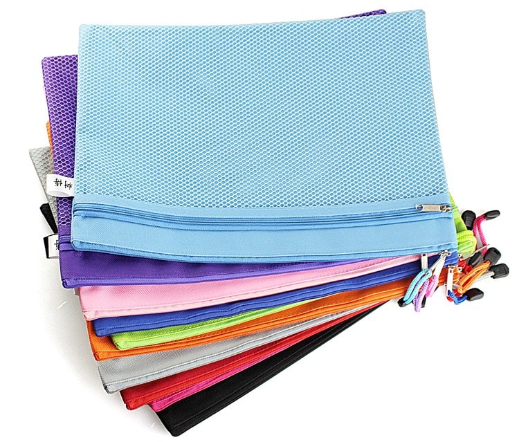 Colorful Double Layer canvas Cloth Zipper Paper File Folder Book Pencil Pen Case Bag File Document Bags