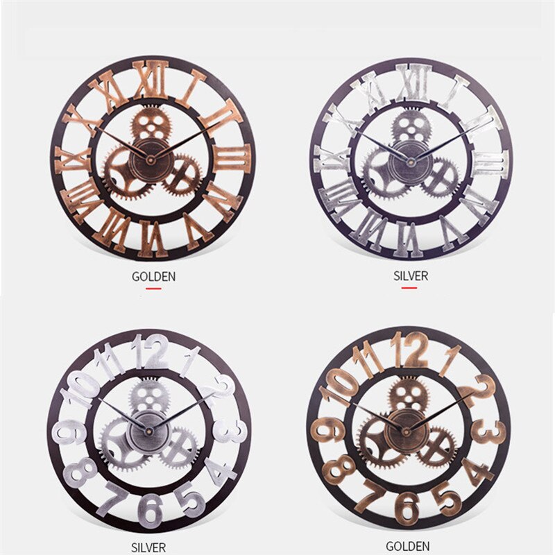 Getriebe retro Wanduhr Große 3D Römische Ziffer Geräuschlos nordisch Riesen Holz Jahrgang Uhren Horloge Wohnzimmer Bar Wohnkultur kunst