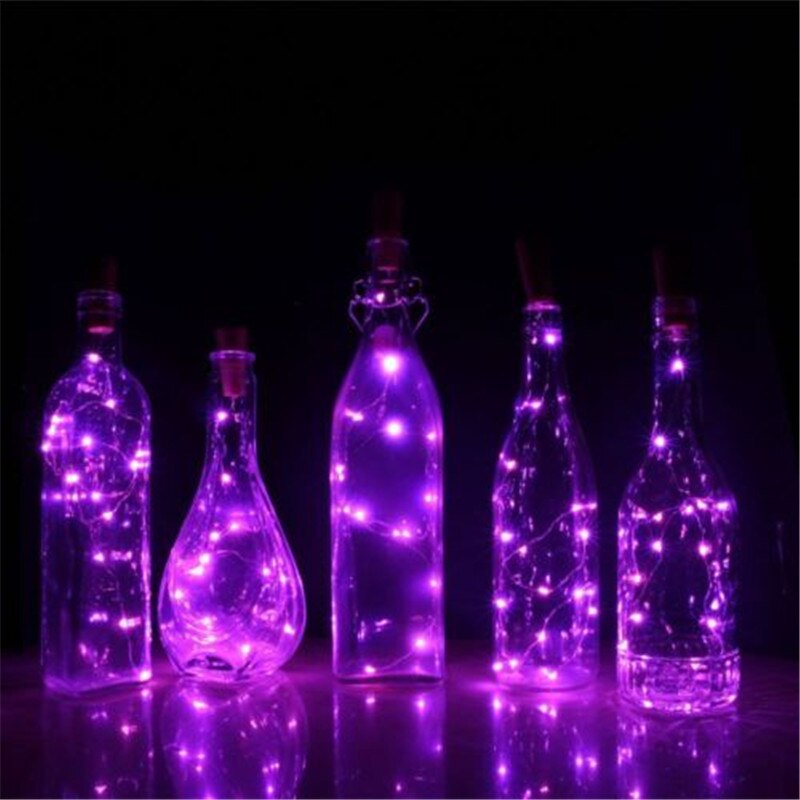 10 vinflasker led lys med kork solcelledrevet kork til fest bryllup jule indretning halloween bar indretning: Lilla
