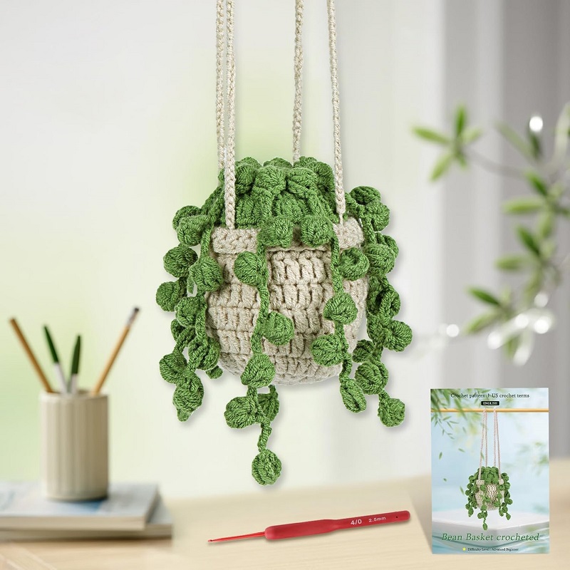 Buddur pendurado vasos de plantas crochê tricô kit com fio de algodão instruções para iniciante diy material não-acabado: Luz amarela