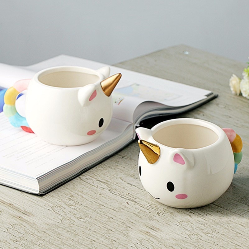 3d morsomme kaffekrus barn jente gutt søt kopp regnbuehalehåndtak 350ml tegneserie tasse licorne krus taza unicornio