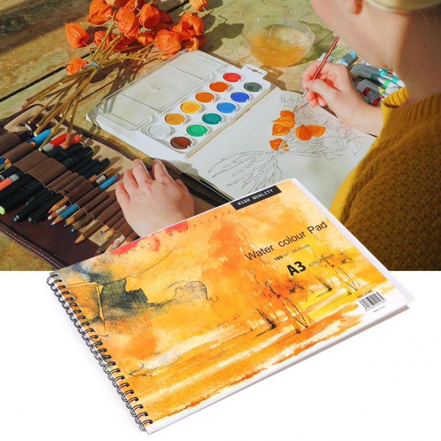 A3 Pastel Paper Pad Watercolor Paper Sketchbook Notepad Diary Notebook for Painting Drawing