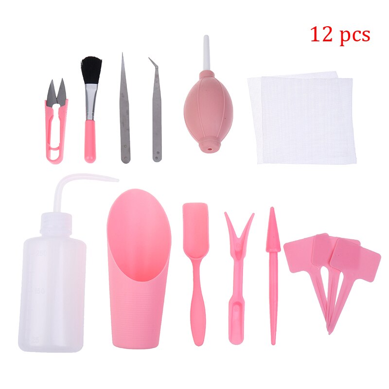12pcs/set Seedling Garden Planter Kit Pruning Transplanting Home Bonsai Digging Succulent Planting Watering DIY Tool: pink