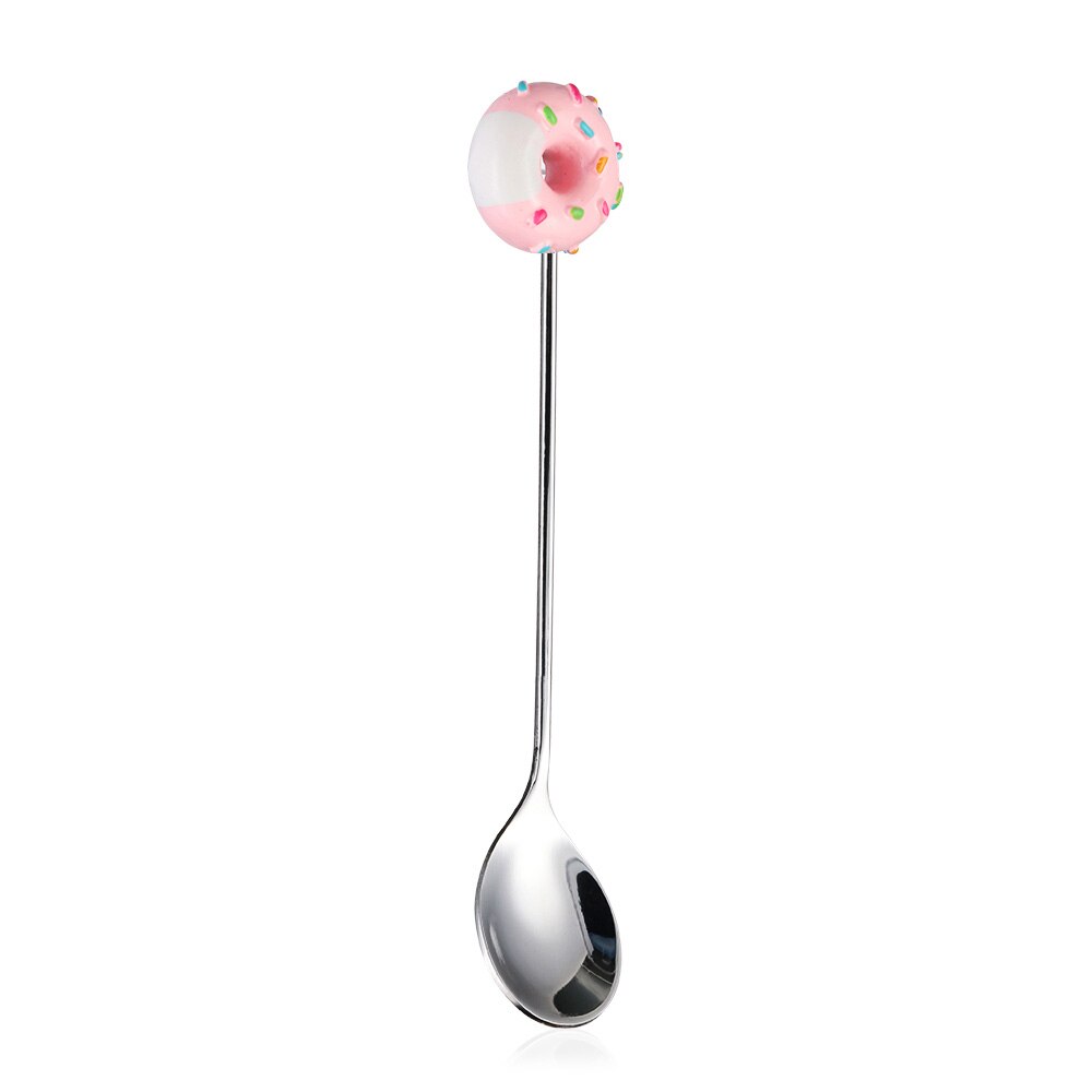 Donut Cute Stainless Steel Doughnut Dessert Spoon Fork Coffee Ice Cream Candy Kitchen Flatware Baby Kids Dinnerware: Pink Spoon