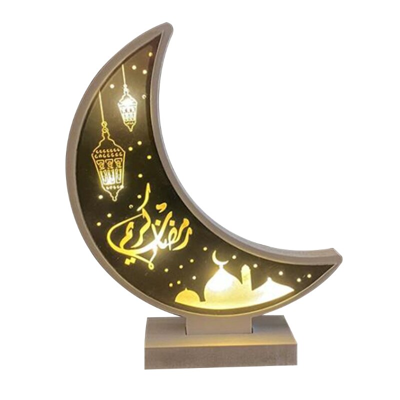 Ramadan Eid Mubarak Decorations Wooden Moon Ornament Arab Muslim Light Craft