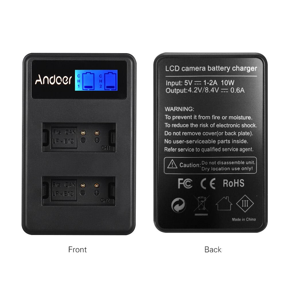 Andoer Dual Channel LCD Camera Batterij Oplader USB Ingang LCD Display voor Canon LP-E12 Camera Batterij voor Canon EOS-M EOS m2