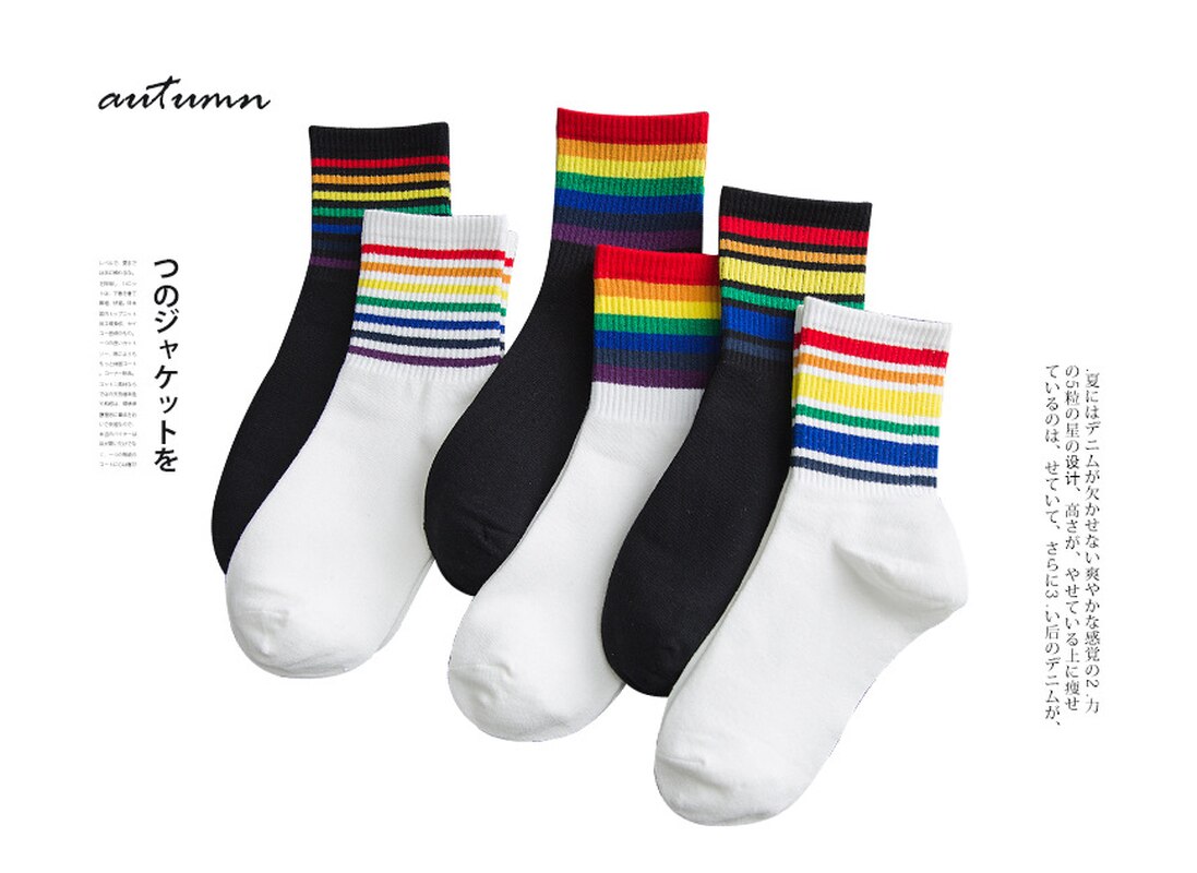 Winter damessokken katoen regenboogstrepen sokken kerst warme kerst casual tij sokken harajuku koreaanse goedkope dingen