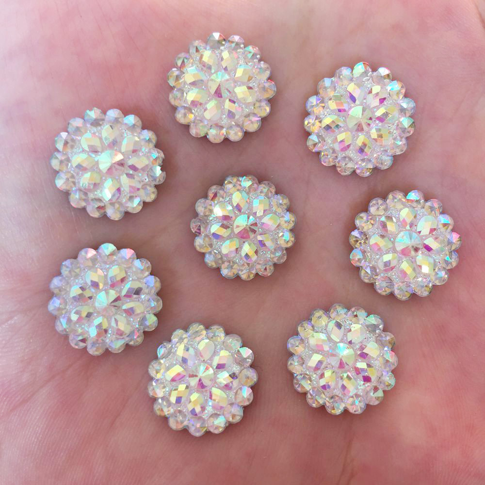 Wit 20 pcs 14mm AB Resin Shiny Ronde Plaksteen Rhinestone Plakboek Wedding DIY Hars Ornamenten PF349