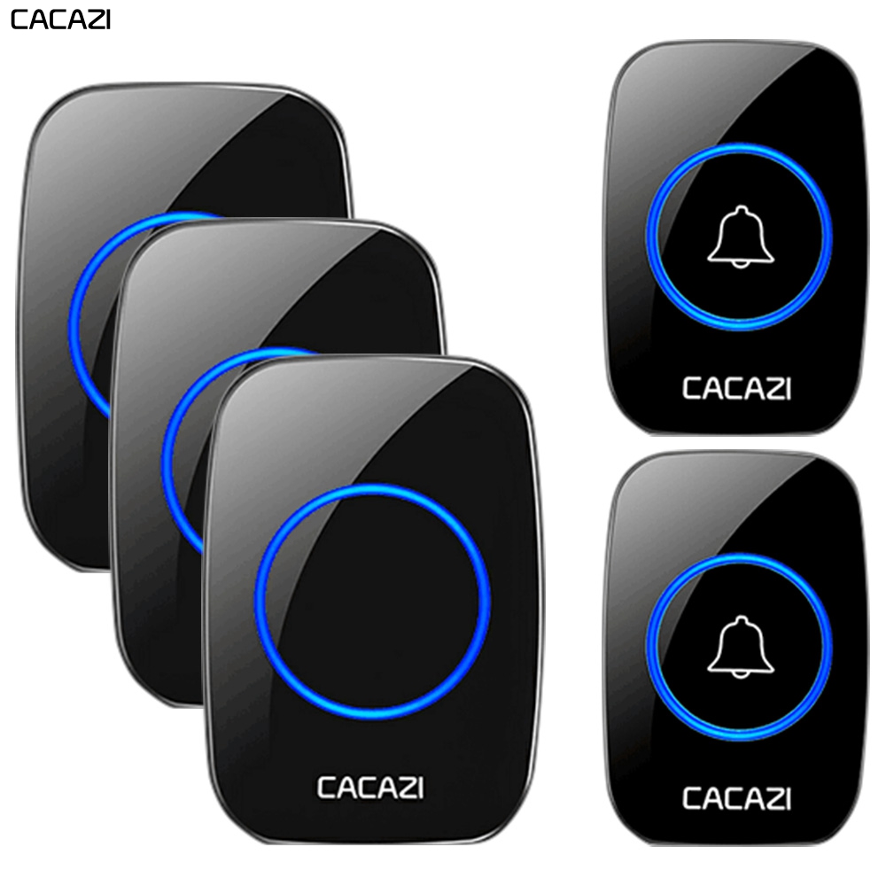 CACAZI-bezprzewodowy dzwonek do drzwi, domowy, inteligentny, wodoodporny, zasięg 300 m, wtyczka US, UE, UK, AU, dzwonek 1, 2, przycisk 1, 2, 3, odbiornik