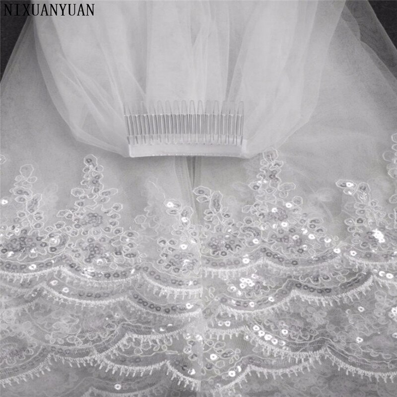 Velo de novia de dos capas, velo de boda de tul blanco marfil con borde de encaje, accesorios de boda, velos de novia