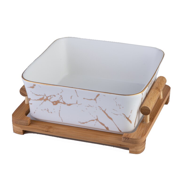 Nordique marbre motif noir/blanc céramique fruits saladier décoration de la maison vaisselle fruits assiette/snack assiette WJ71: WHITE-Wooden mat