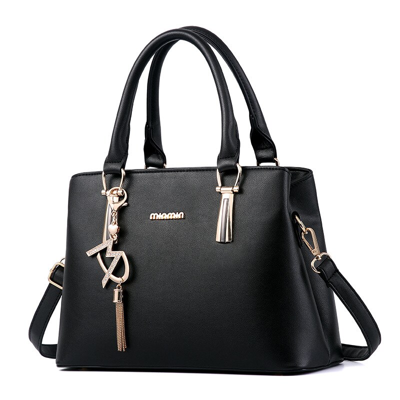 Top-handle Bags Women's Handbag Atmosphere Women's All-match Messenger Bag Casual Women's Leather Handbag: Black