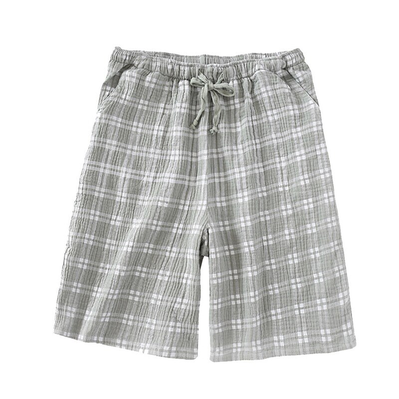 KANCOOL – short à carreaux en coton doux pour hommes, bas de pyjama décontracté pour la maison, vêtements de nuit, été: green / Asian Size XL