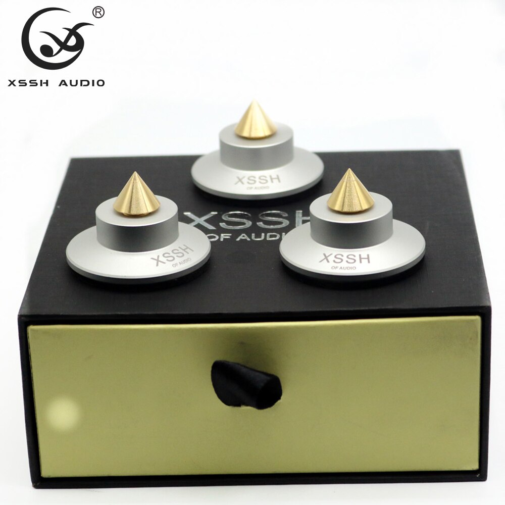 One Set 4pcs HIFI Hold Speaker Power Wire Cable Tray Stand Spike Support Frame Pure Aluminum Trailing Pad Absorber Audio Spikes: YGJ9 with gift box