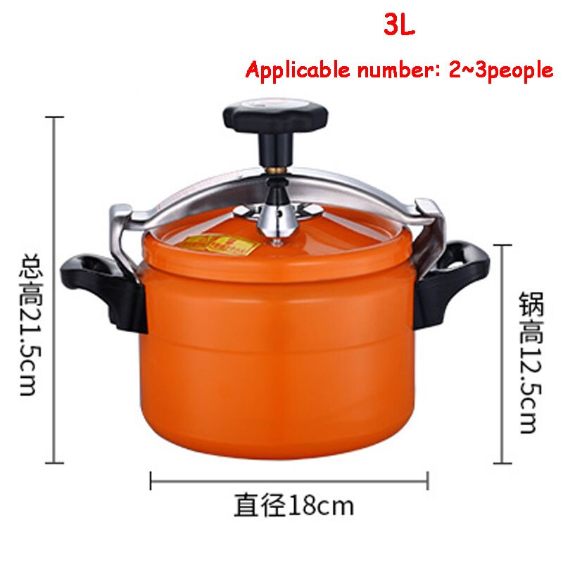 Household Aluminum Pressure Cooker 2/3L Explosion-Proof Pot Kitchen Soup Pot High Elevation Cookware Outdoor Camping Gas Stove: Orange 3L