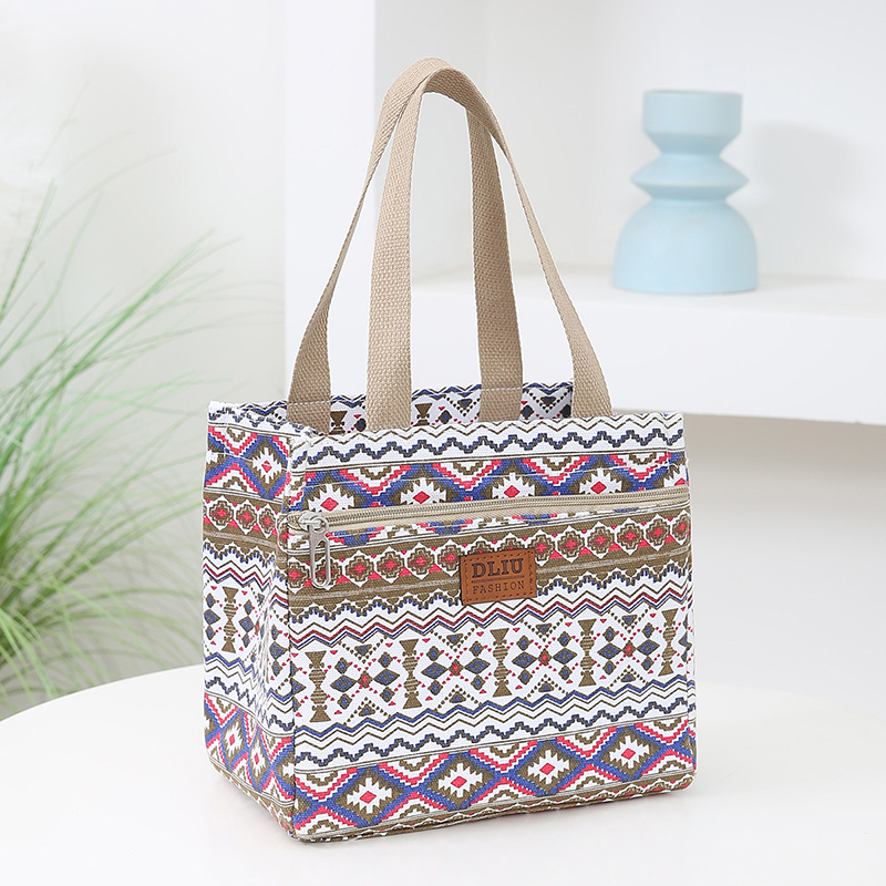 striped pattern lunch bag with foil insulation and handles for work and commuting: Red