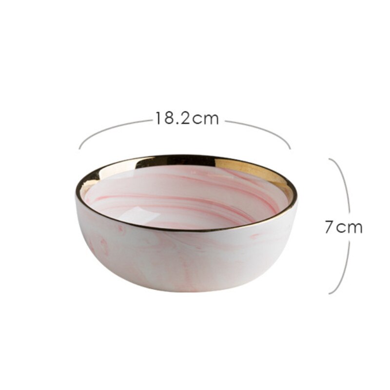 Pink Gray Marble Ceramic Dinner Dish Plate Rice Salad Noodles Bowl Soup Plates Dinnerware Home Tableware Kitchen Cooking Tools: Soup bowl Pink