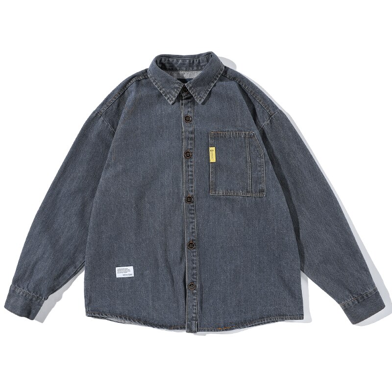 Chemise en Denim japonais, Streetwear de , manteaux de travail coréens pour hommes, vêtements à manches longues pour Couple, haut Harajuku, 2022: Gray / 2XL