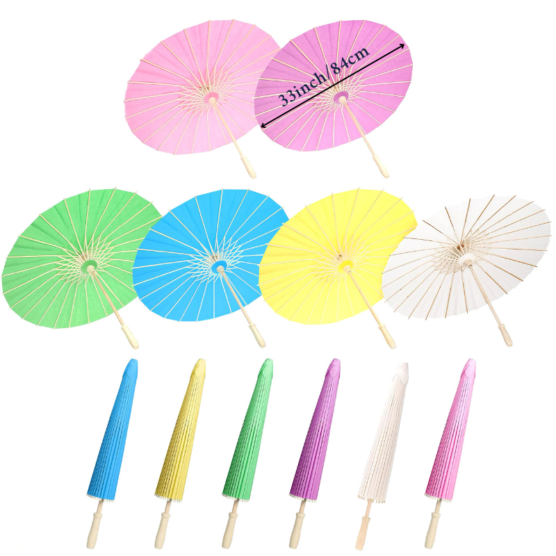 6-12pcs 23.6inch/33inch Color Paper Umbrellas for Wedding Pink Beach Umbrella Sun Parasol Bridesmaid Photography Props: L / MINT GREEN