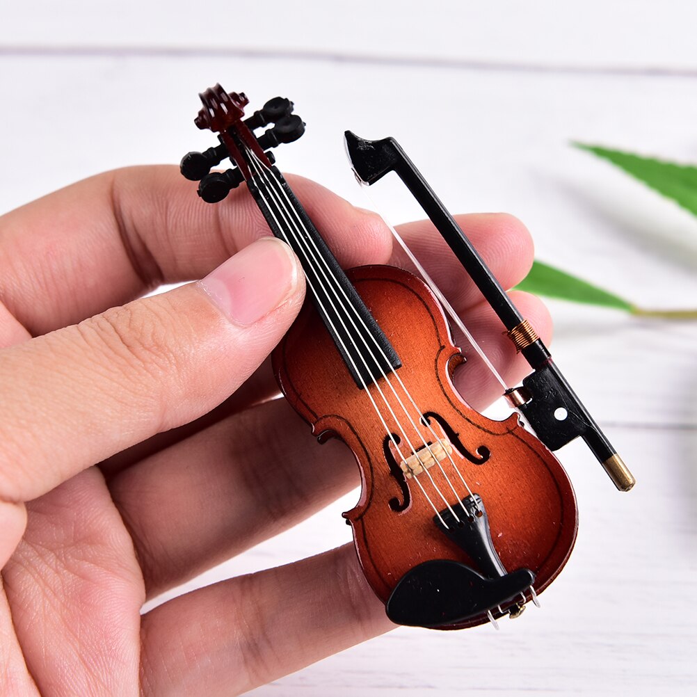 Mini Miniature Violin Model with Support Wooden Musical Instruments Collection Decorative Model